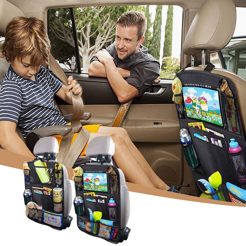 PU-Leder-Autositz-Rückenspeicher Auto-Rücksitz-Organisator tablet-Halter für reisende Speicherflaschen-Spielwaren und usw. Schwarzes 